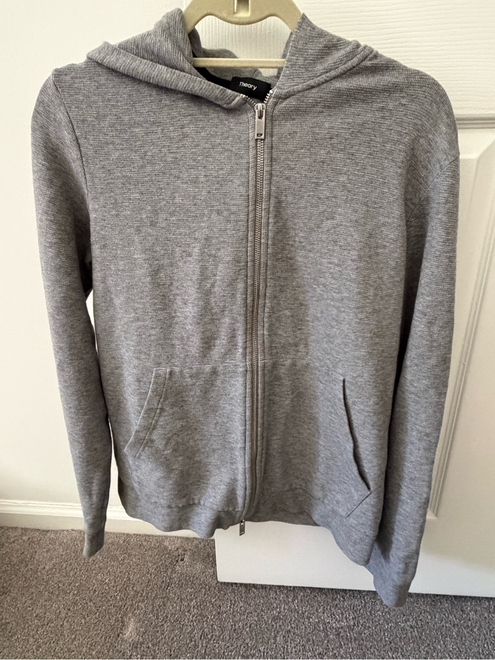 Theory Light Gray Zip Hoodie with Silver Zipper